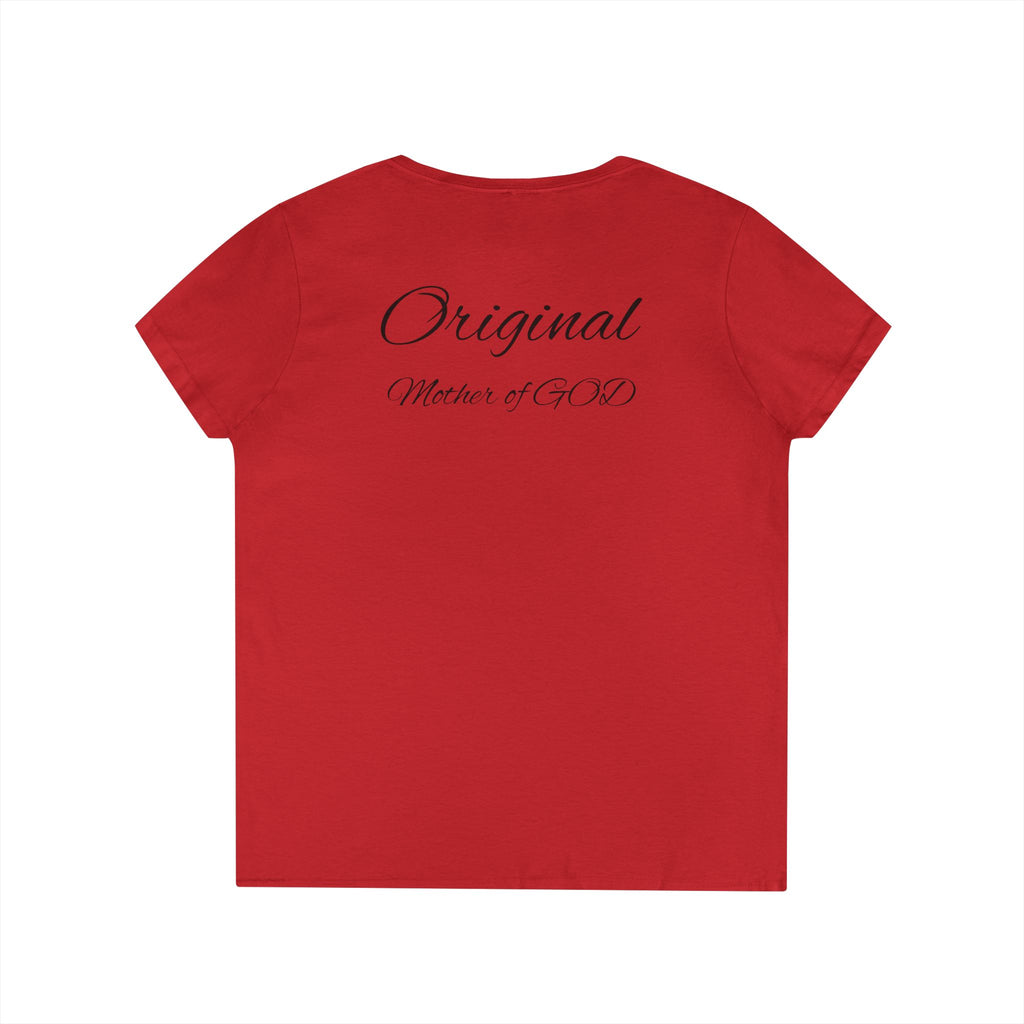 Madonna and Child V-Neck Tee — "Original Mother of God" Religious Women's T-Shirt