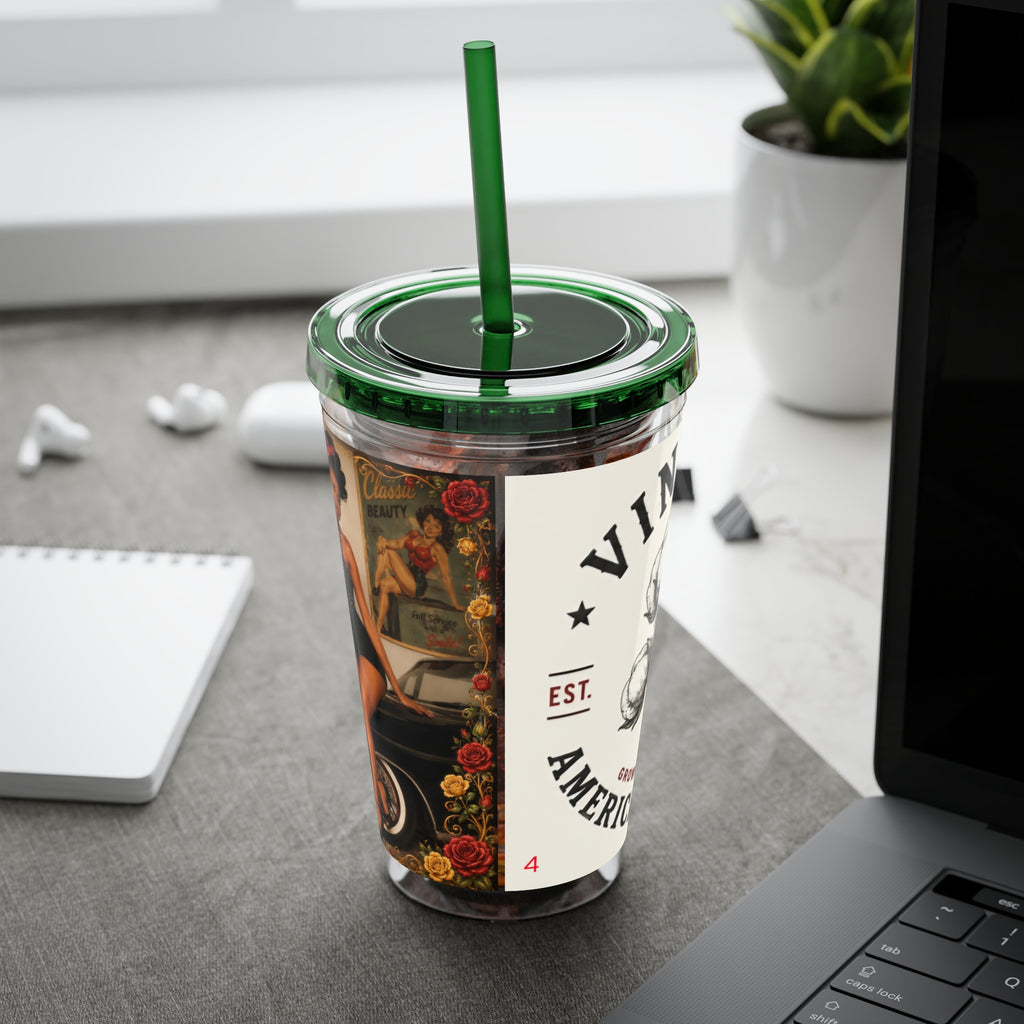 Vintage Pin-Up Sunsplash 16oz Tumbler with Straw