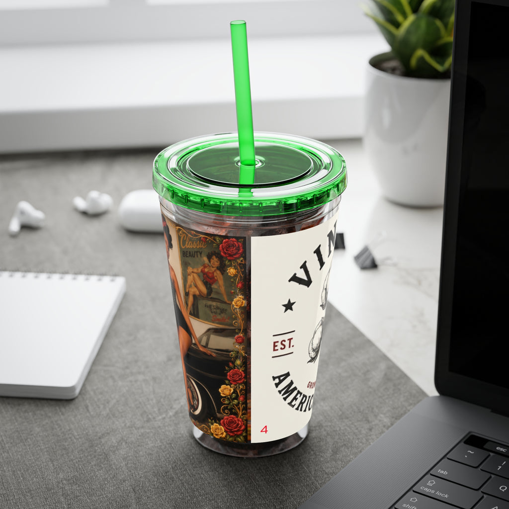 Vintage Pin-Up Sunsplash 16oz Tumbler with Straw