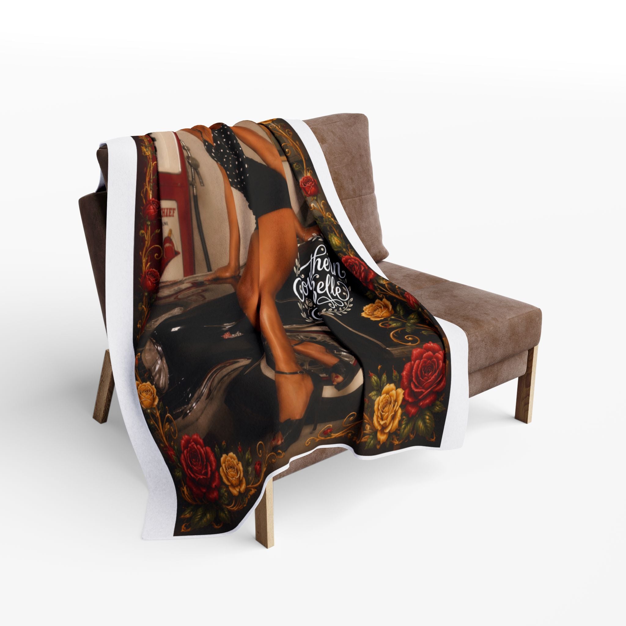 Pinup Southern Belle Fleece Blanket – Retro Vintage Car & Rose Throw