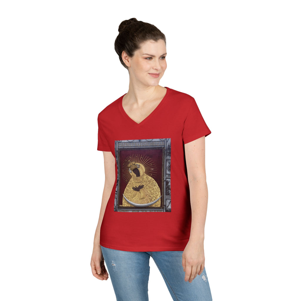 Virgin Mary Graphic V-Neck Tee — "The Original" Religious Women's T-Shirt