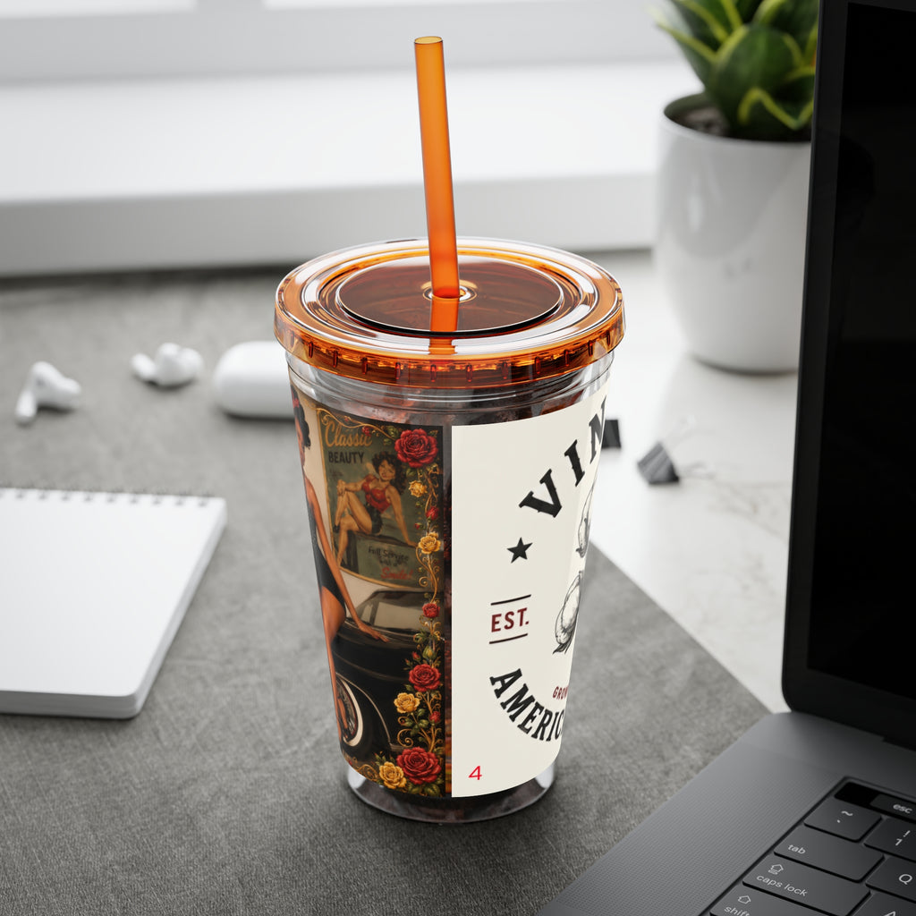 Vintage Pin-Up Sunsplash 16oz Tumbler with Straw