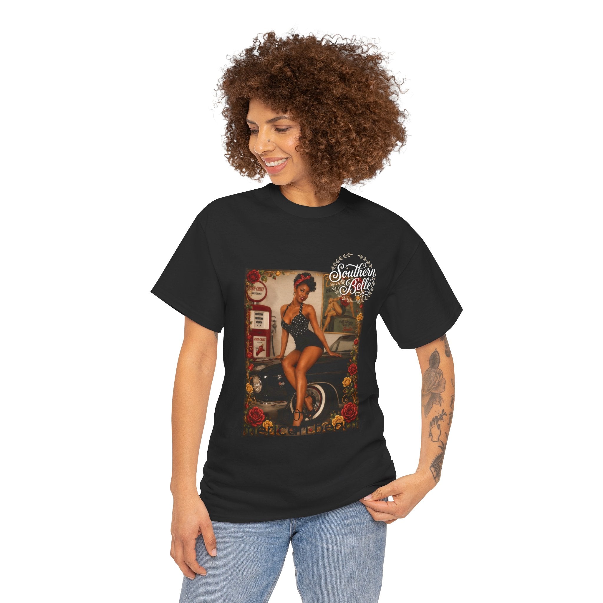 T-Shirt — Vintage Pin-Up "100% American Beauty" Graphic Tee