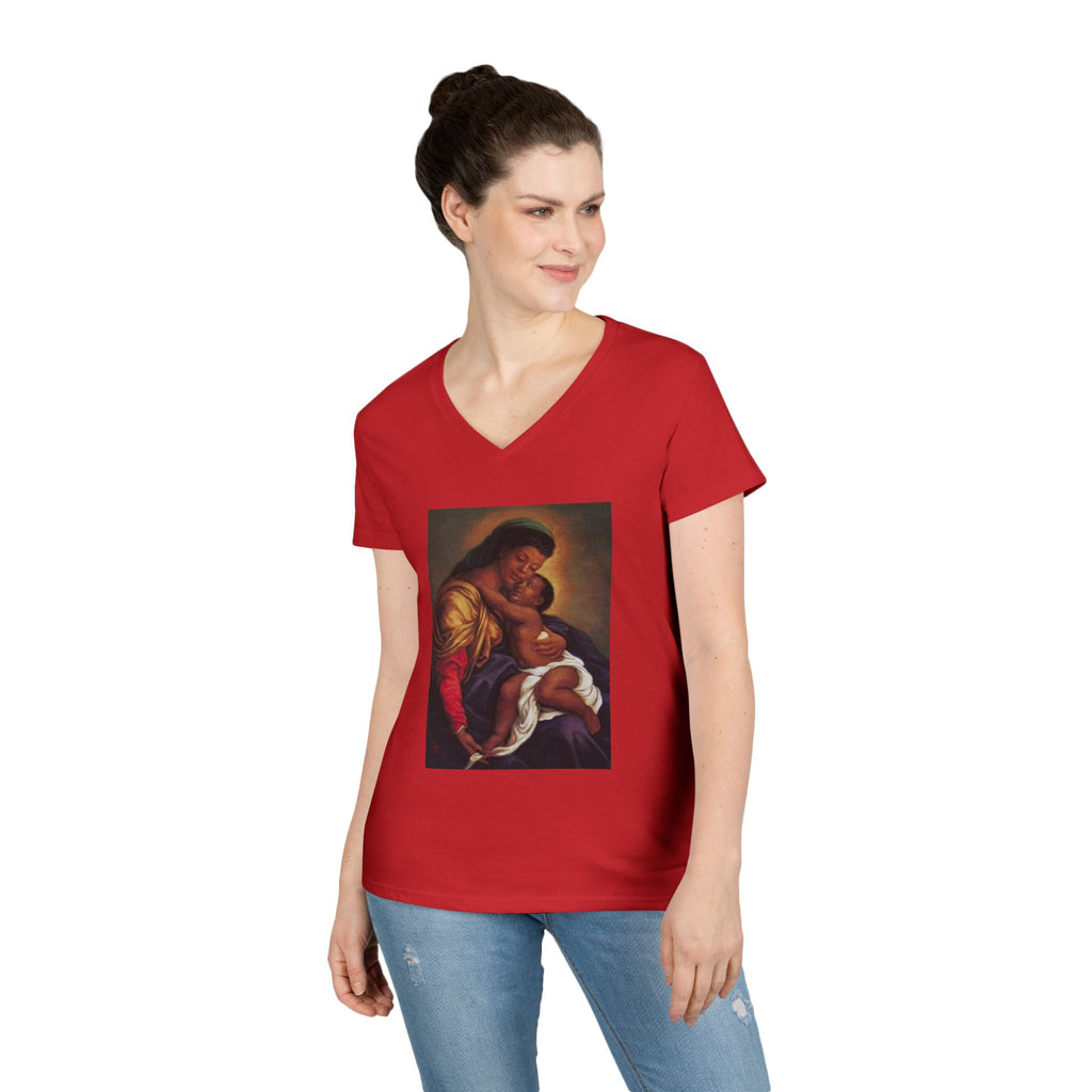 Madonna and Child V-Neck T-Shirt — "Original Mother of GOD" Religious Art Tee