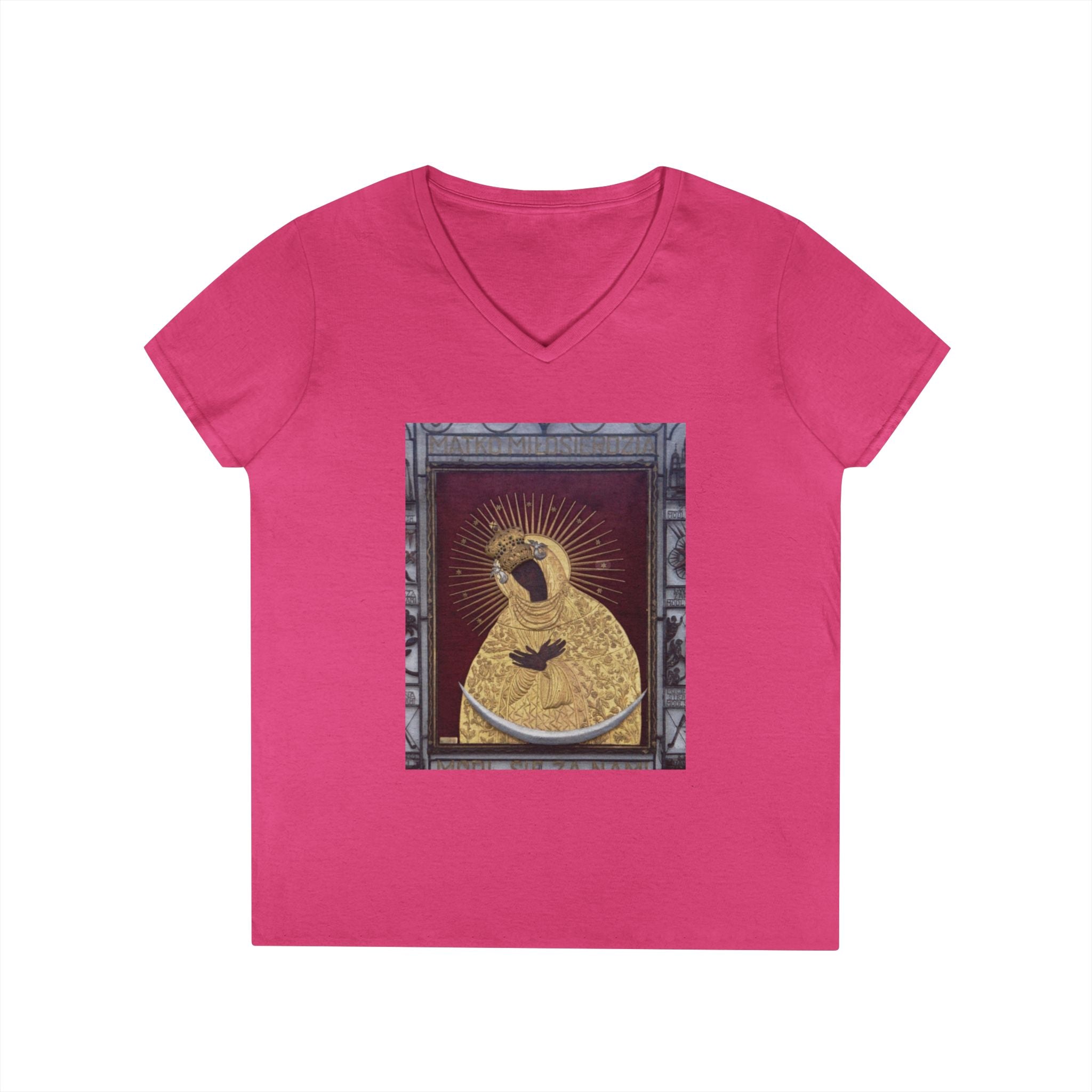 Virgin Mary Graphic V-Neck Tee — "The Original" Religious Women's T-Shirt