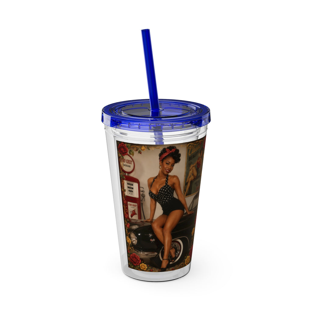 Vintage Pin-Up Sunsplash 16oz Tumbler with Straw