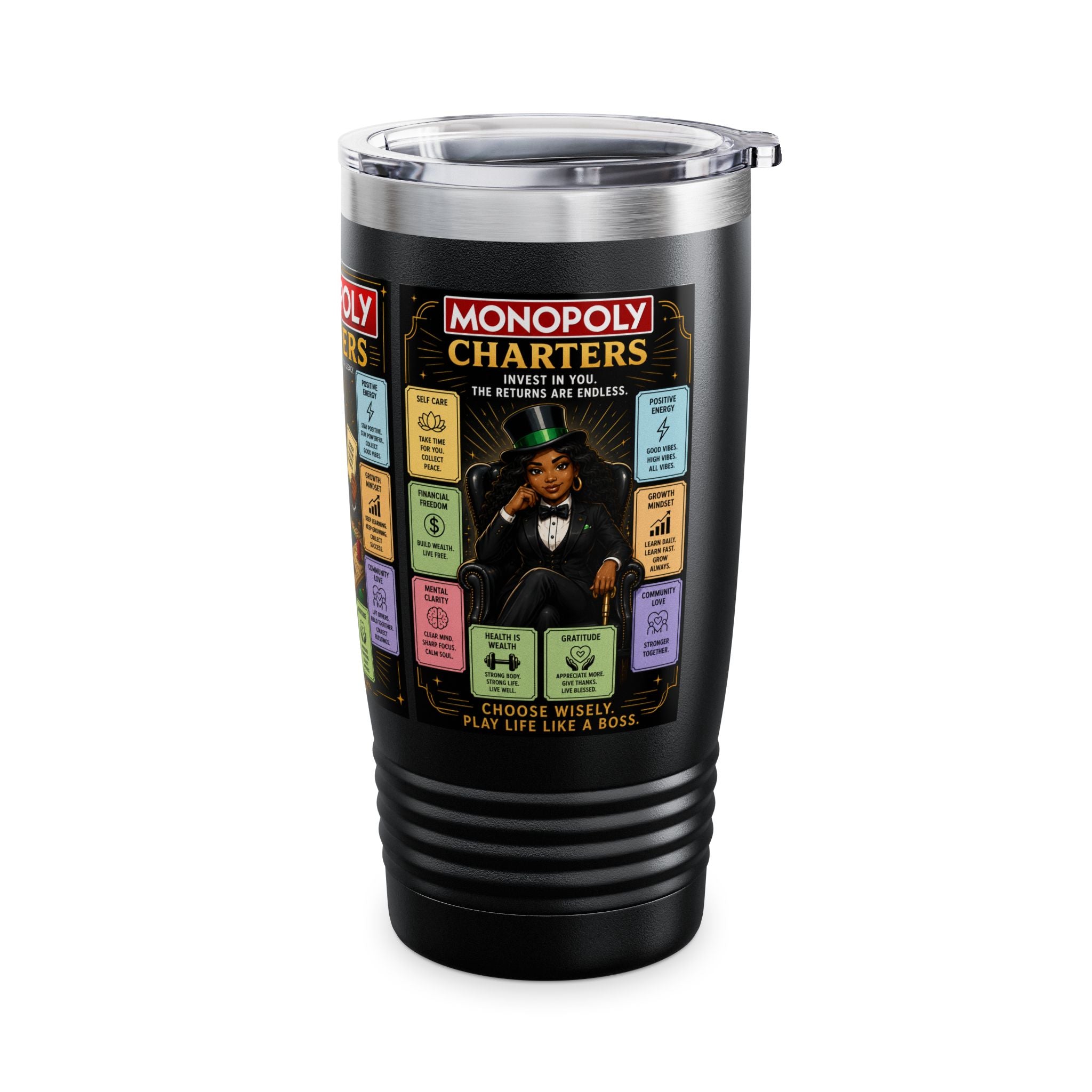 Monopoly Charters 20oz Insulated Tumbler — Retro Board Game Design