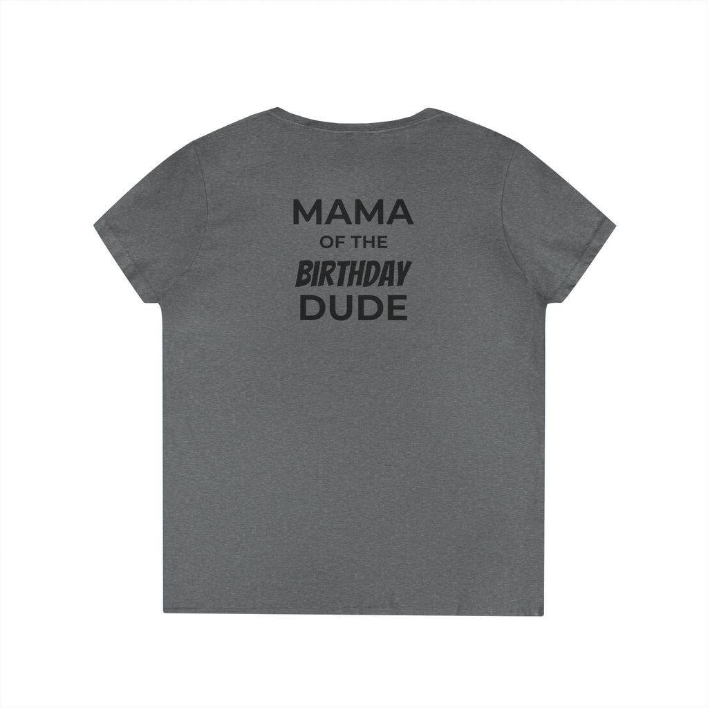 Mama of the Birthday Dude V‑Neck T‑Shirt — Black Madonna & Baby Jesus Graphic