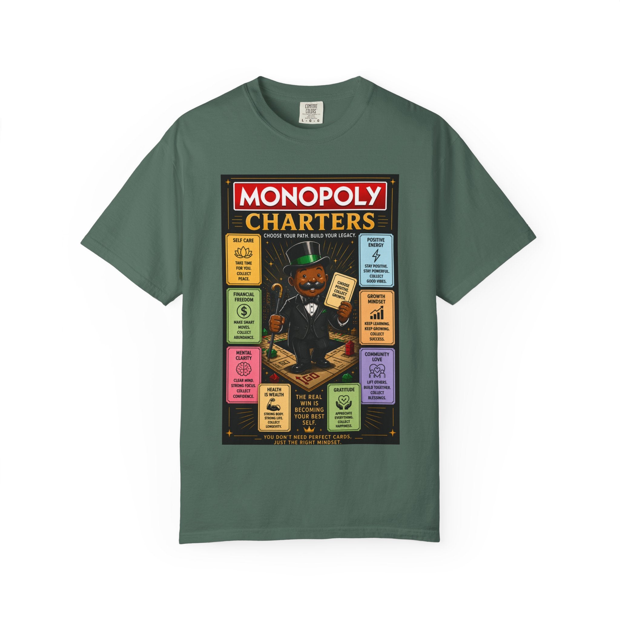 Monopoly Charters Graphic T-Shirt — "Only color that counts...is 'green'!"