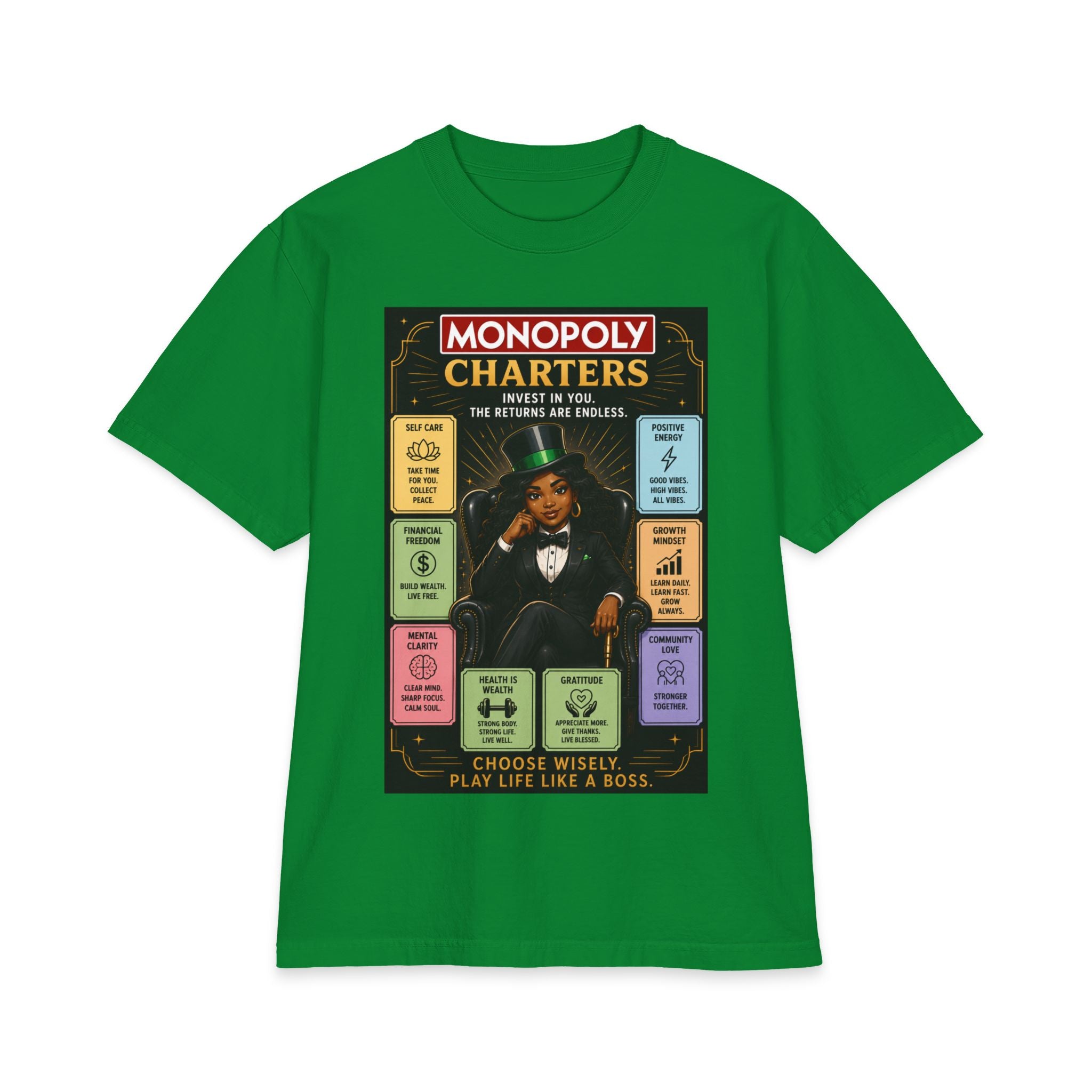 Monopoly Charters Graphic T-Shirt — "GREEN! ...is the only color that counts" Retro Board Game Tee