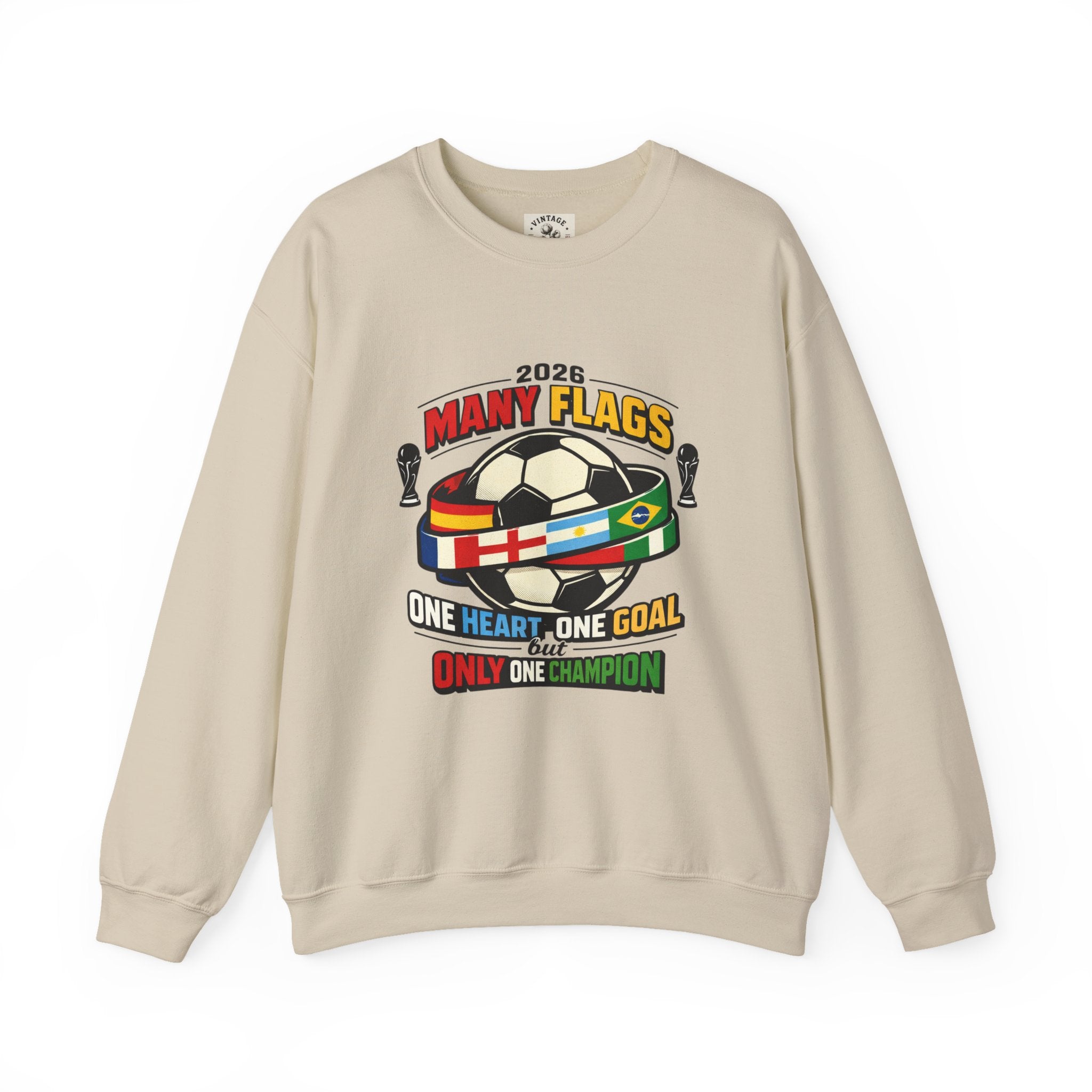 Retro Soccer Many Flags Crewneck Sweatshirt | Country Pride, Championship Season