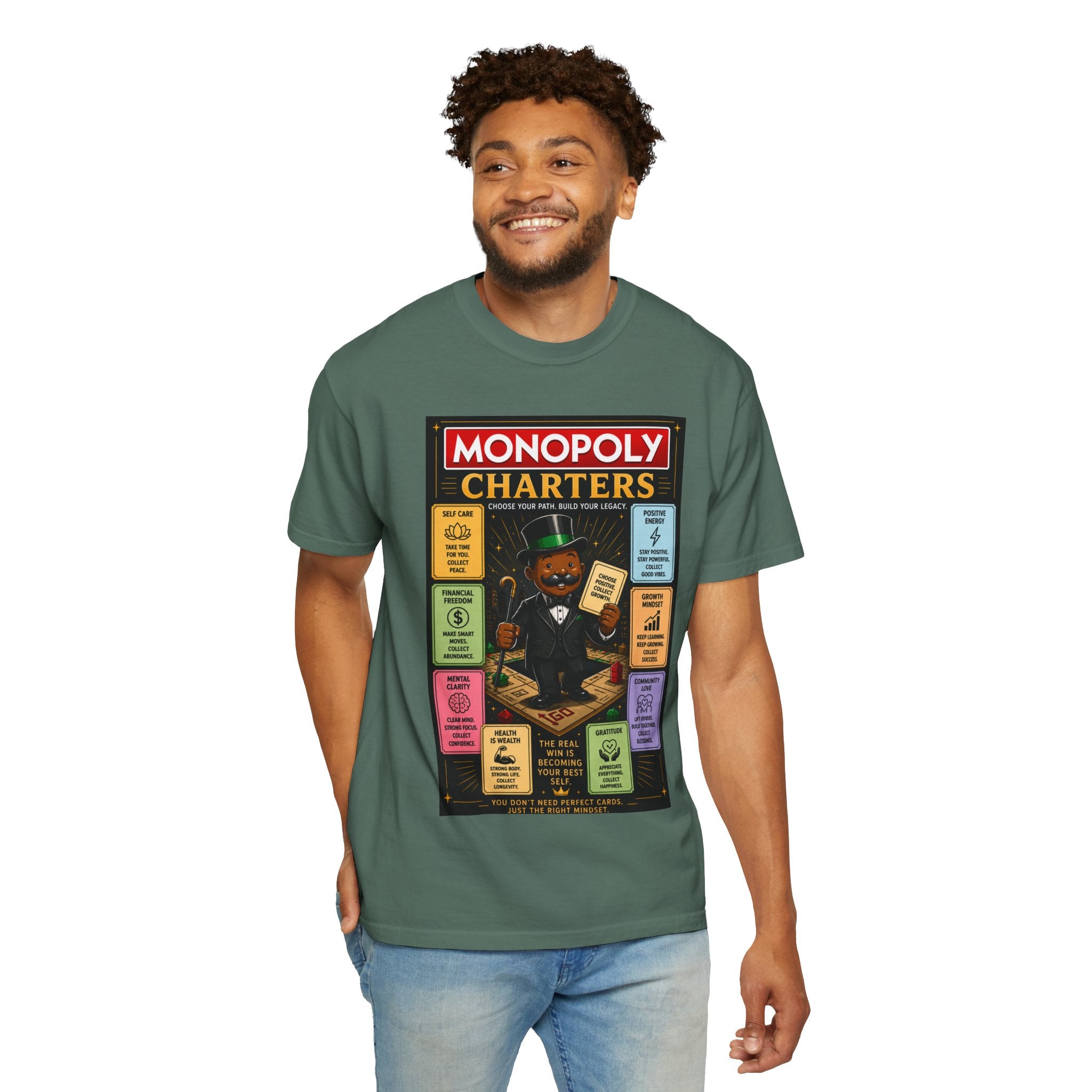 Monopoly Charters Graphic T-Shirt — "Only color that counts...is 'green'!"