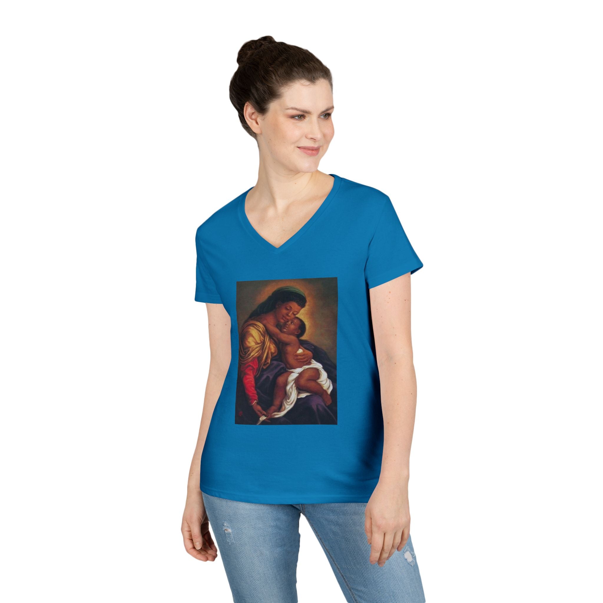 Madonna and Child V-Neck T-Shirt — "Original Mother of GOD" Religious Art Tee