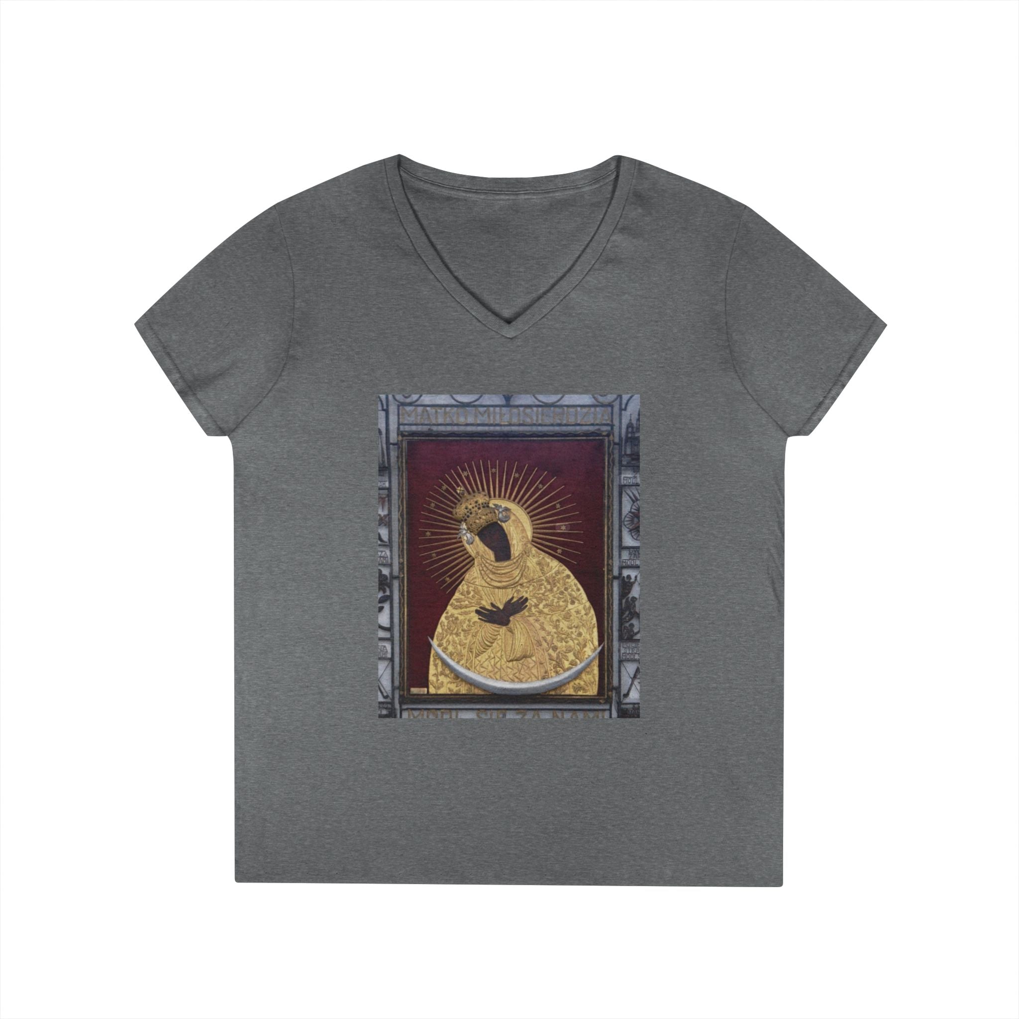 Virgin Mary Graphic V-Neck Tee — "The Original" Religious Women's T-Shirt