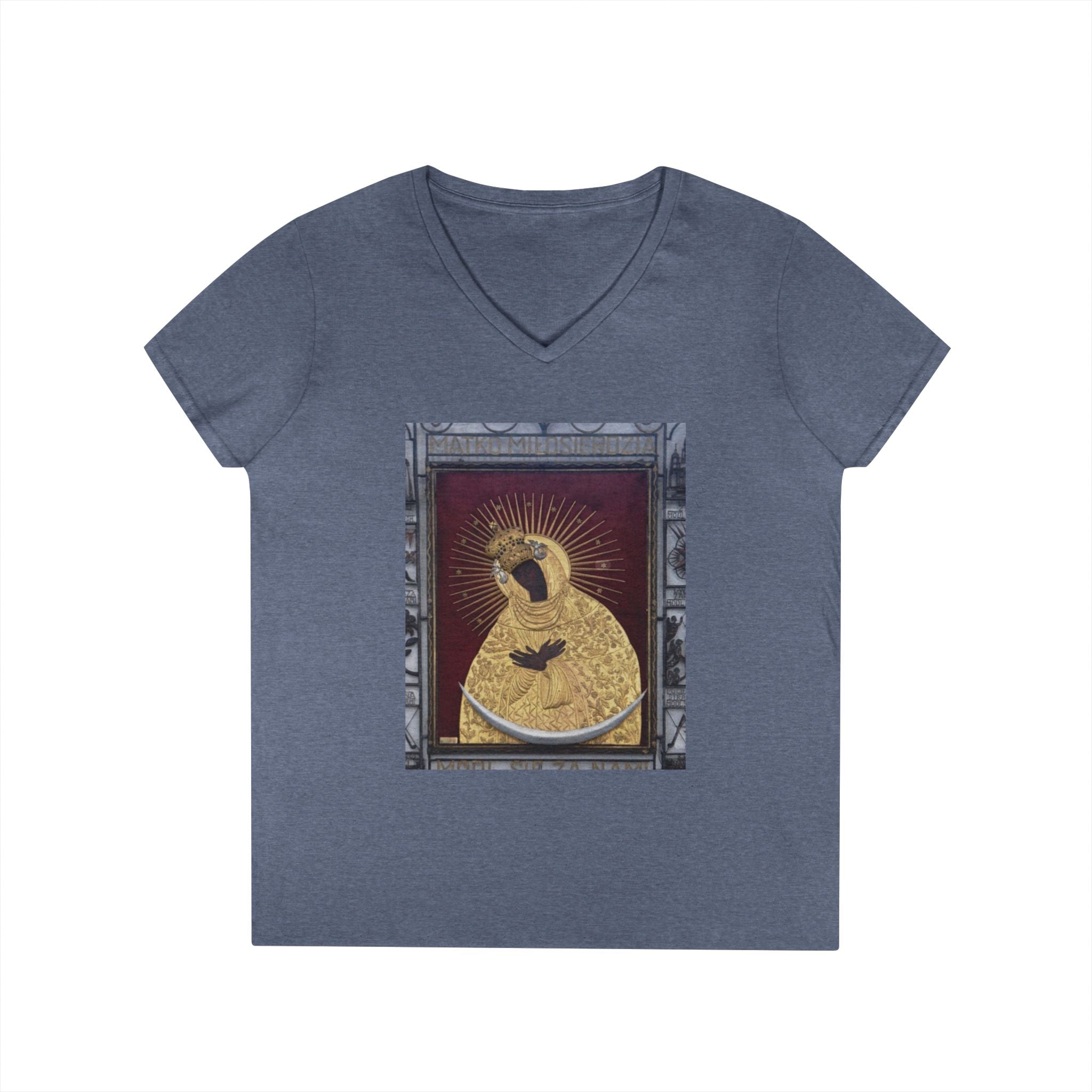 Virgin Mary Graphic V-Neck Tee — "The Original" Religious Women's T-Shirt