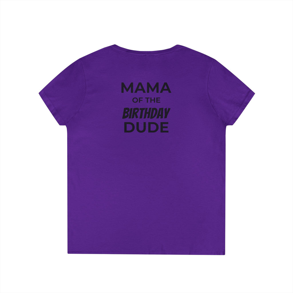 Mama of the Birthday Dude V‑Neck T‑Shirt — Black Madonna & Baby Jesus Graphic