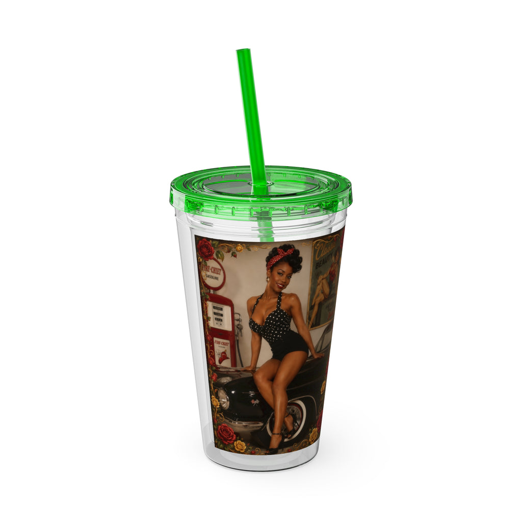 Vintage Pin-Up Sunsplash 16oz Tumbler with Straw