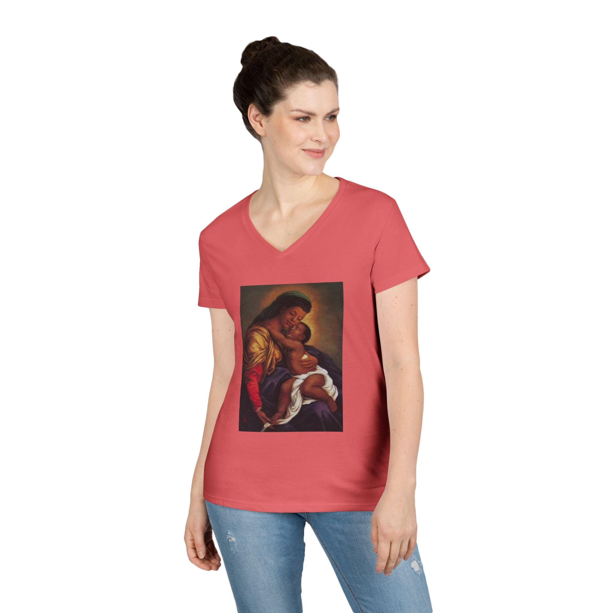 Madonna and Child V-Neck T-Shirt — "Original Mother of GOD" Religious Art Tee