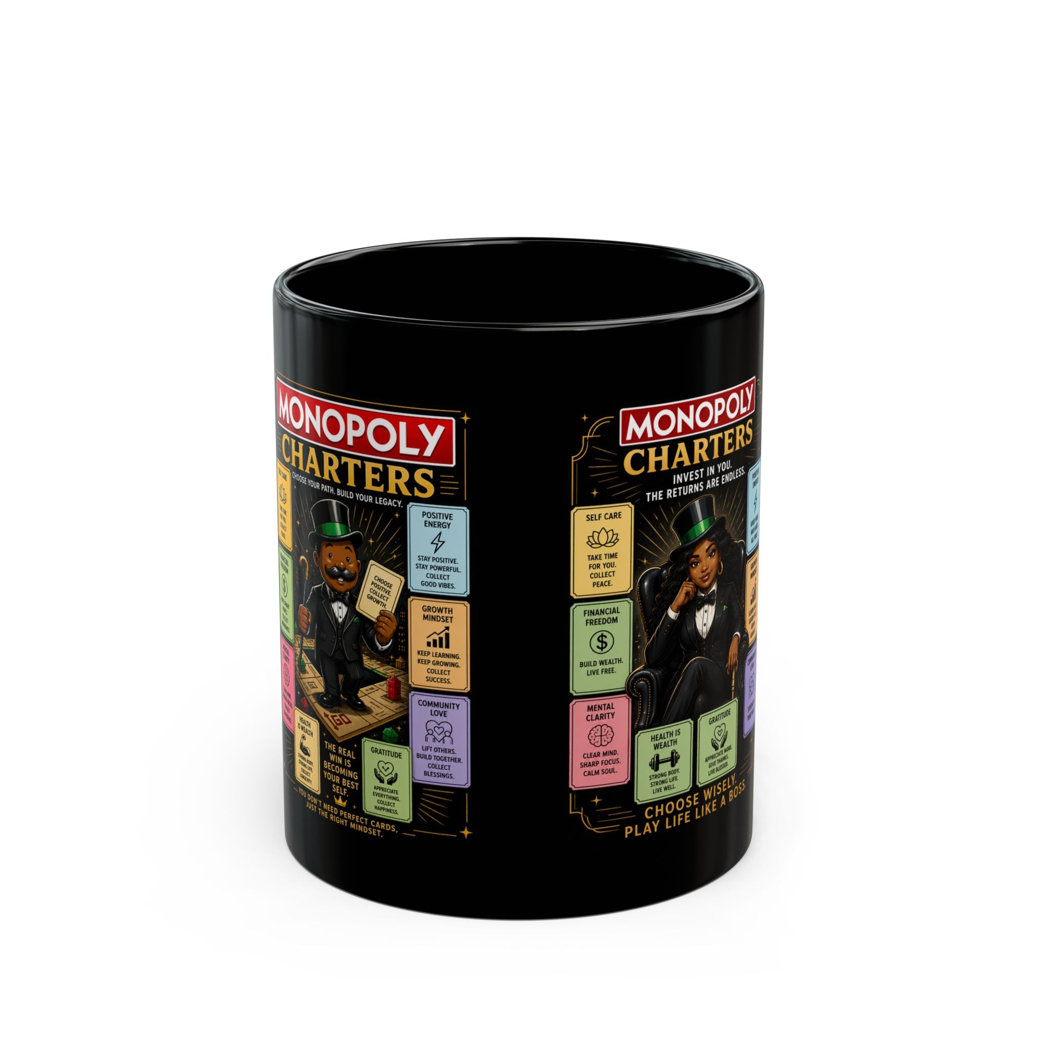 Monopoly Charters Black Coffee Mug — Choose Your Hustle Design (11oz/15oz)