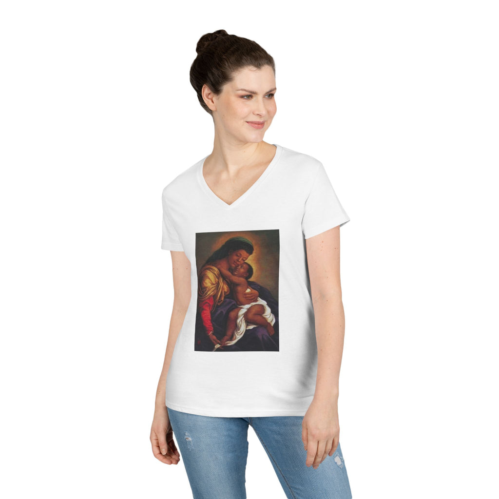 Madonna and Child V-Neck T-Shirt — "Original Mother of GOD" Religious Art Tee