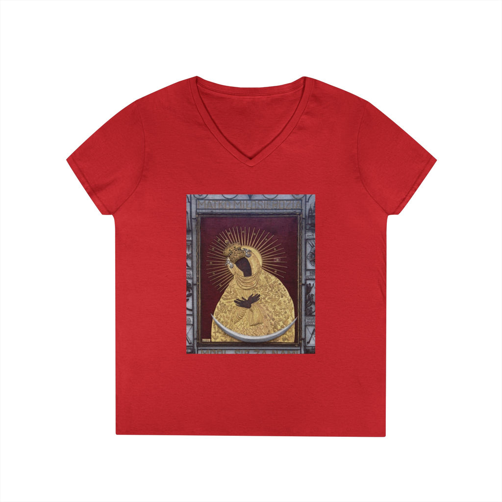 Virgin Mary Graphic V-Neck Tee — "The Original" Religious Women's T-Shirt