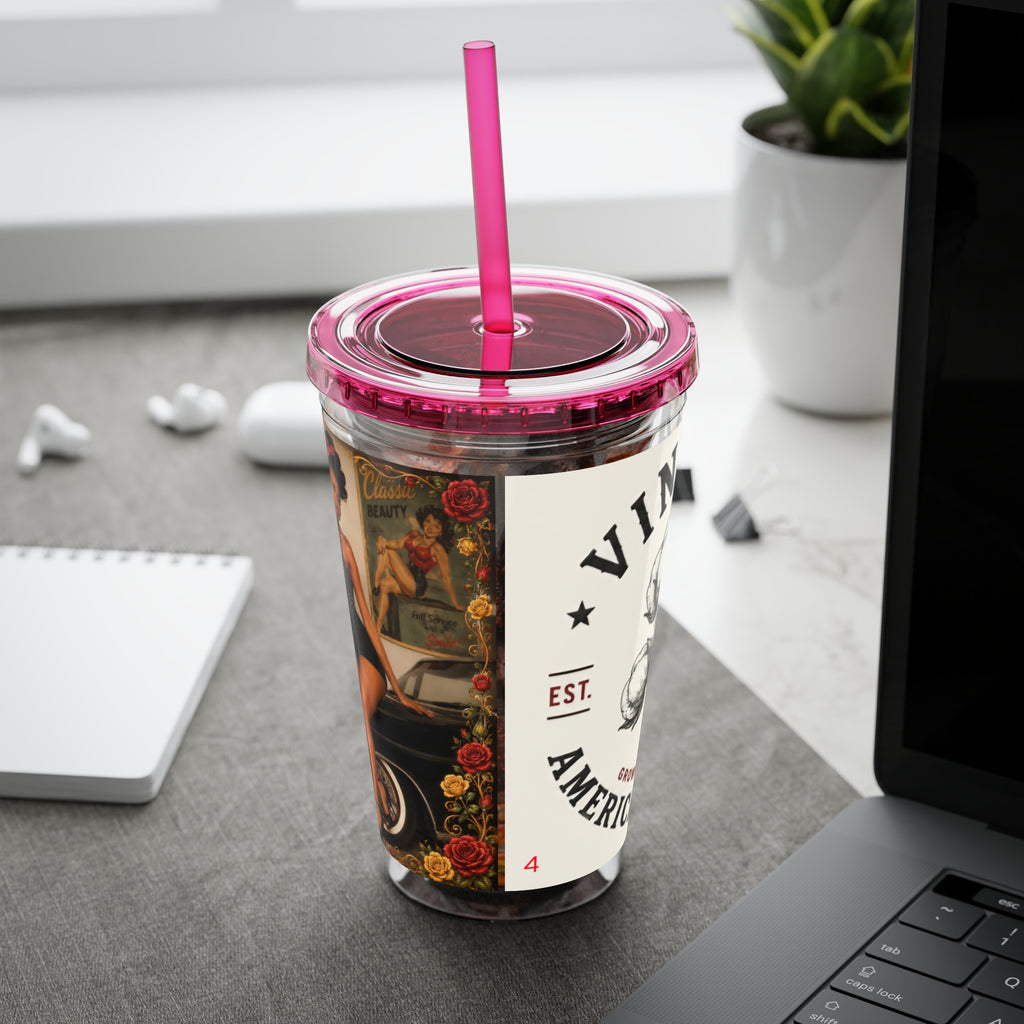 Vintage Pin-Up Sunsplash 16oz Tumbler with Straw
