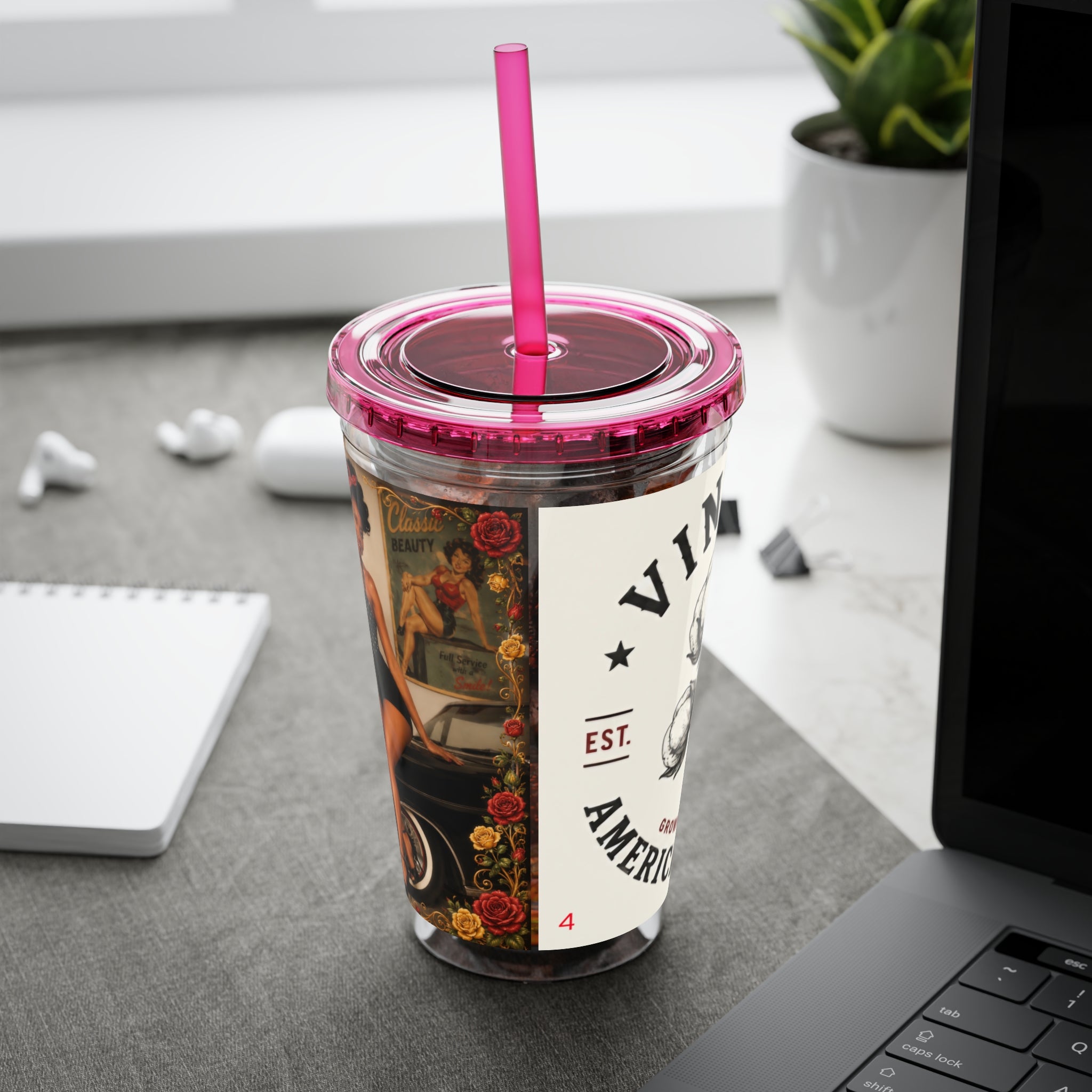 Vintage Pin-Up Sunsplash 16oz Tumbler with Straw