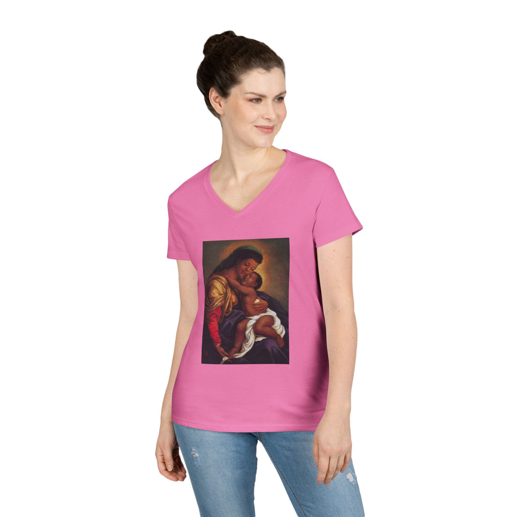 Madonna and Child V-Neck T-Shirt — "Original Mother of GOD" Religious Art Tee