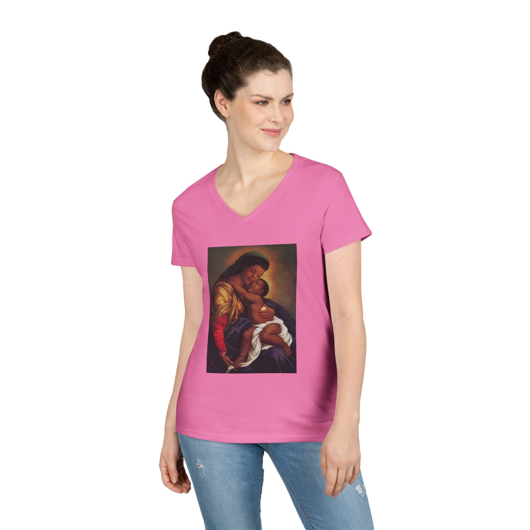 Madonna and Child V-Neck T-Shirt — "Original Mother of GOD" Religious Art Tee