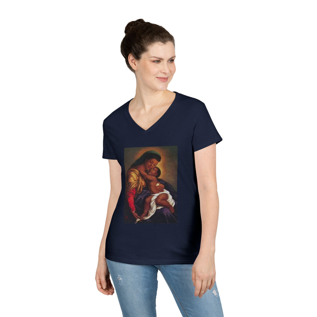 Madonna and Child V-Neck T-Shirt — "Original Mother of GOD" Religious Art Tee